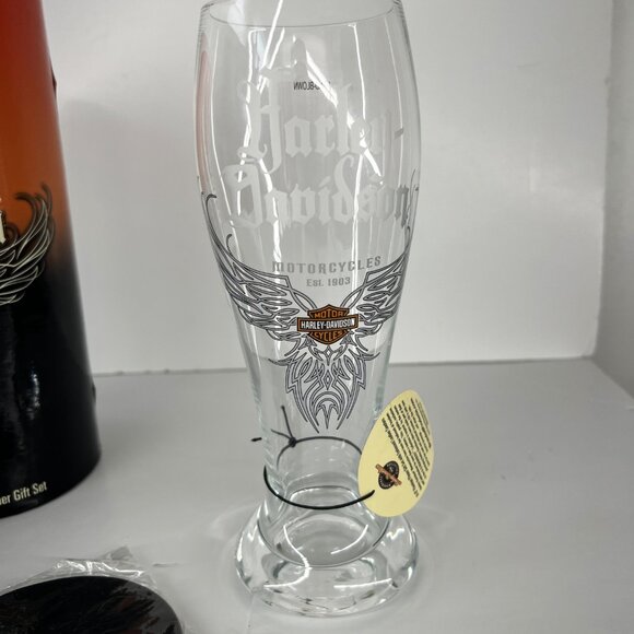 NWT Harley-Davidson Pinstripe Gift Set Pilsner Glass & Embossed Leather Coasters - Picture 7 of 15